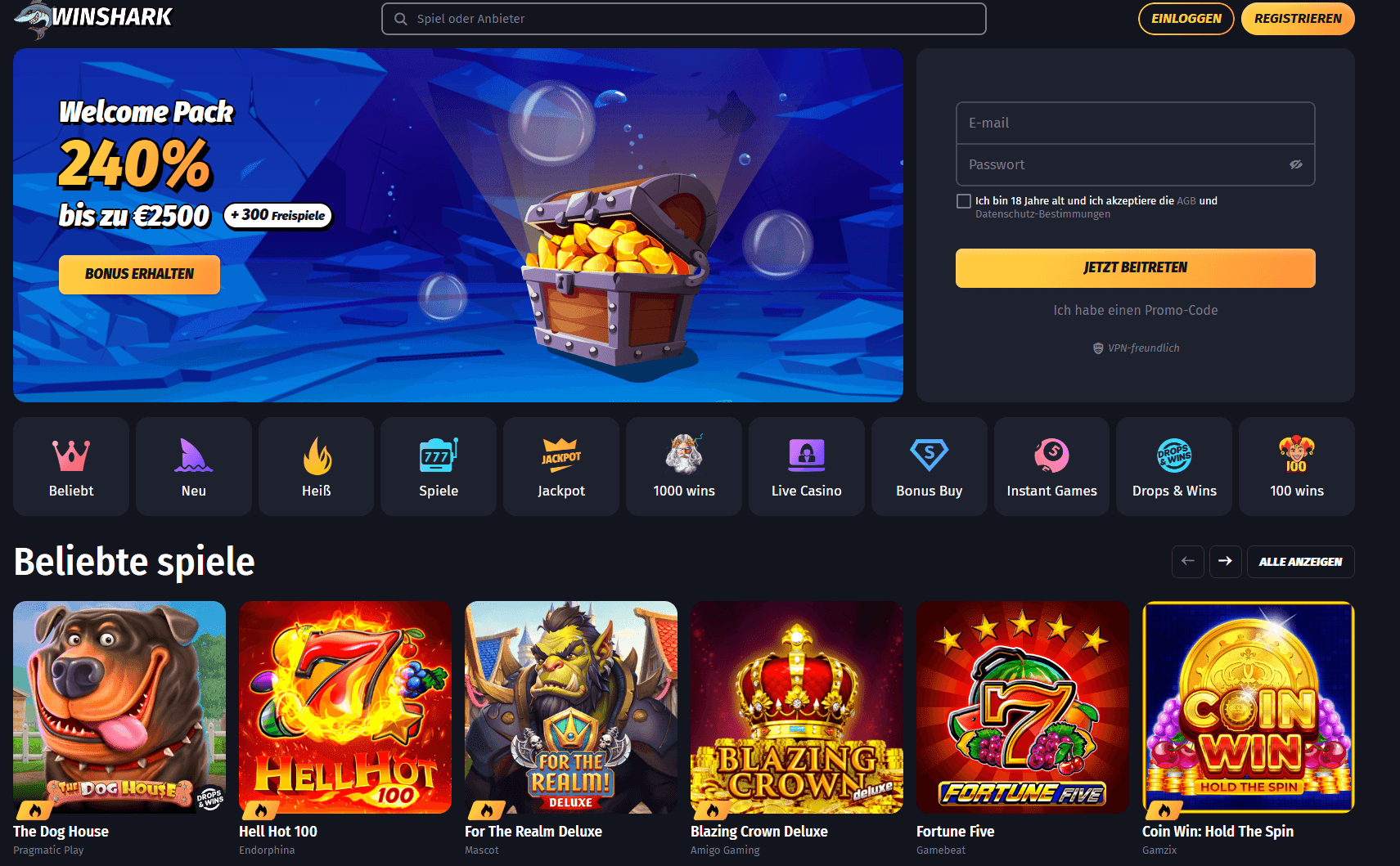Winshark Kreditkarten Casino
