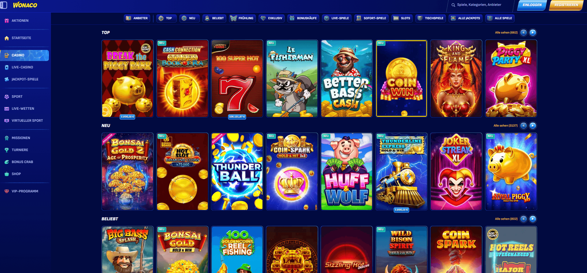 Wonaco Kreditkarten Casino